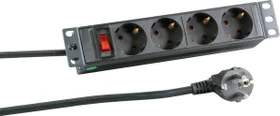 EFB Elektronik 10" Rackmount Aluminium Steckdosenleiste, 1HE, 4-fach, 250V, schwarz, 2m