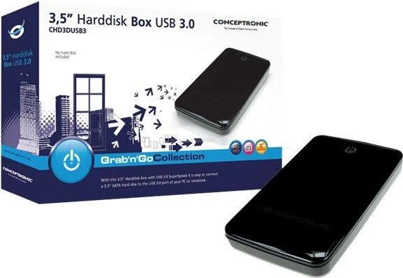 Conceptronic Grab'n'GO Hard Disk Box, schwarz, 3.5", USB-B 3.0