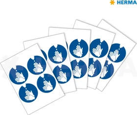 Herma Hinweisetiketten Hände desinfizieren rund, 100mm, ablösbar, wetterfest, blau, matt, 5 Blatt (20 Etiketten)