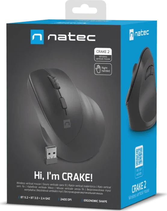 Natec Crake 2 Vertical Wireless Mouse schwarz, USB/Bluetooth