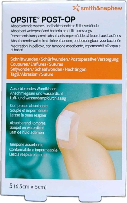 Smith & Nephew Opsite Post-OP Duschpflaster, 5 x 6.5cm, 5 Stück