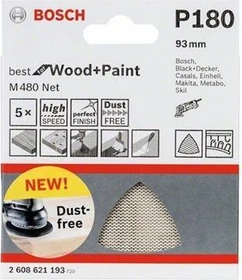 Bosch Professional M480 Best for Wood and Paint Gewebeschleifblatt K180, 93mm, 5 Stück