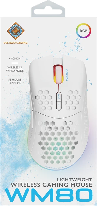 Deltaco WM80 Wireless Lightweight Gaming Mouse weiß, USB/Bluetooth