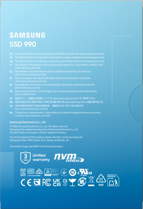 Samsung SSD 990 2TB, M.2 2280 / M-Key / PCIe 4.0 x4