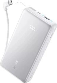 Anker Zolo Power Bank (20K, 22.5W, Built-In USB-C Cable) weiß/grau