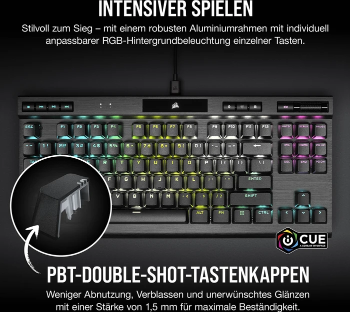 Corsair Gaming K70 RGB TKL - Champion Series, LEDs RGB, Corsair OPX, USB, UK