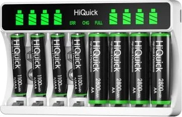 HiQuick 8 Bay Smart Battery Charger mit 4x AA 2800mAh + 4x AAA 1100mAh