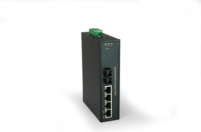 LevelOne IFP-05 Industrial Railmount Switch, 4x RJ-45, 1x SC-Duplex, 126W PoE+
