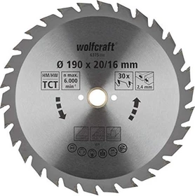 Wolfcraft Serie Grün Kreissägeblatt 30Z, 190x2.4x16mm, 1 Stück