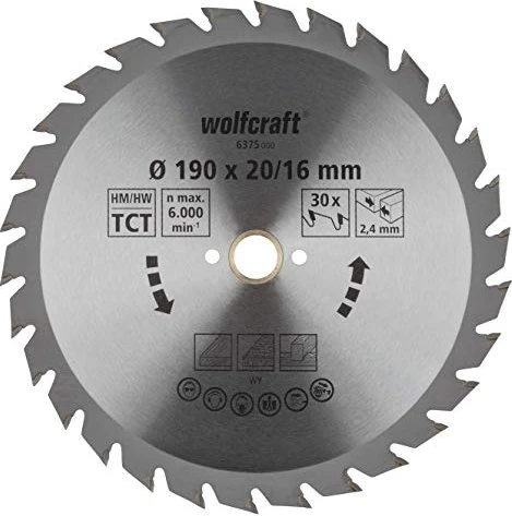 Wolfcraft Serie Grün Kreissägeblatt 30Z, 190x2.4x16mm, 1 Stück