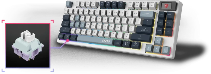MSI FORGE GK600 TKL Wireless Sky, LEDs RGB, hot-swap, KKT Purple Star, USB/Bluetooth, FR