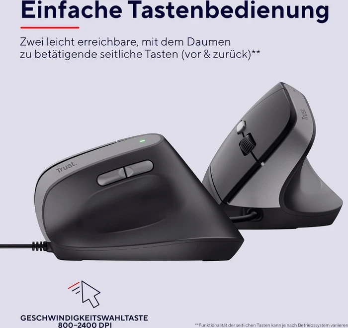 Trust Yuno Ergonomic Mouse schwarz, USB