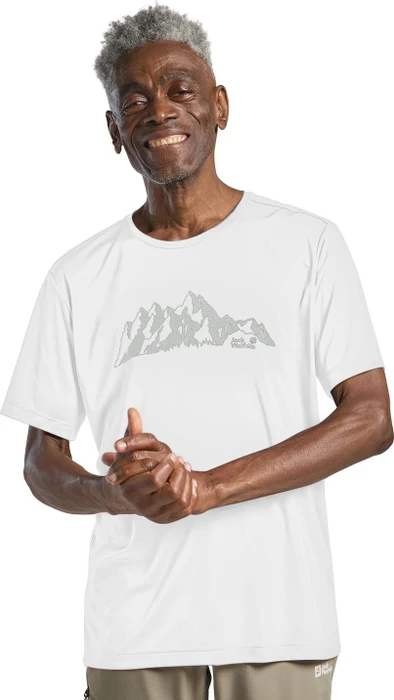 Jack Wolfskin Peak Graphic Funktionsshirt kurzarm new mountain stark white (Herren)