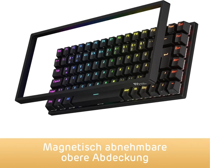 RK Royal Kludge RK84 75% Wireless, schwarz, LEDs RGB, hot-swap, RK BROWN, USB/Bluetooth, DE