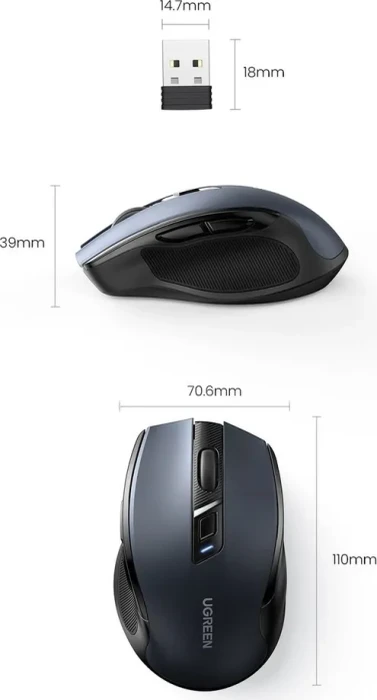 Ugreen MU006 Ergonomic Wireless Mouse, schwarz, USB/Bluetooth