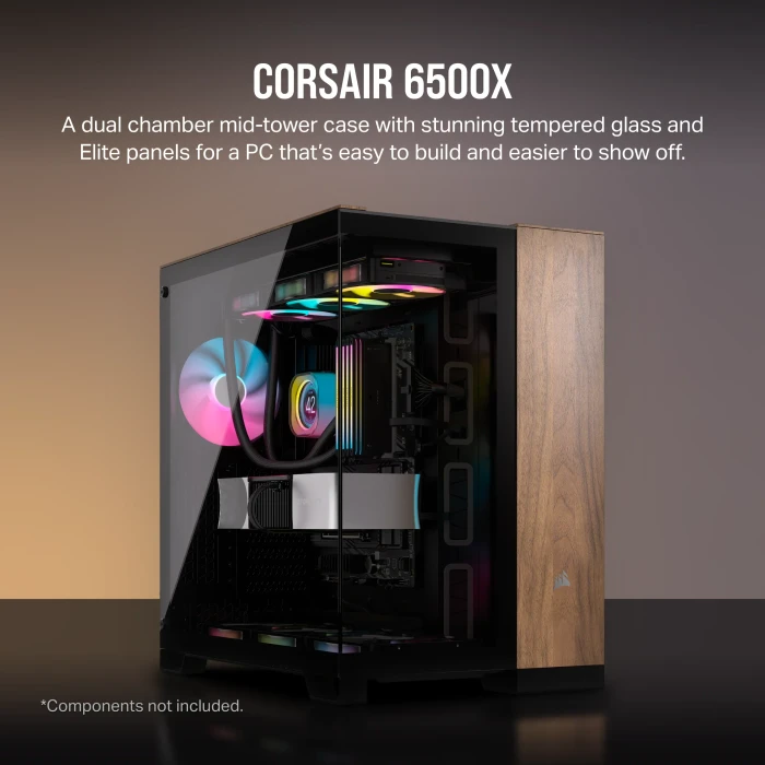 Corsair 6500X, schwarz/Walnuß, Glasfenster