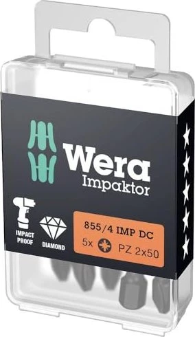 Wera 855/4 IMP DC Pozidriv Bit 1/4", PZ2x50mm, 5 Stück