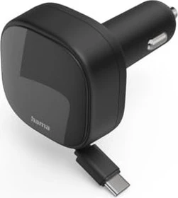 Hama Auto-Schnellladegerät 2x USB-C ausziehbares Ladekabel PD 30W schwarz