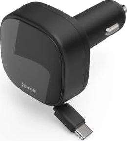 Hama Auto-Schnellladegerät 2x USB-C ausziehbares Ladekabel PD 30W schwarz