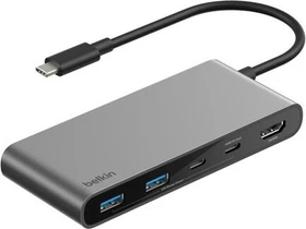 Belkin Connect USB-C 7-in-1 Multiport Hub Adapter, USB-C 3.0 [Stecker], grau (AVC023hqSGY)