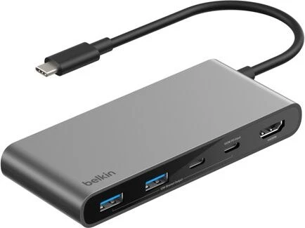 Belkin Connect USB-C 7-in-1 Multiport Hub Adapter, USB-C 3.0 [Stecker], grau