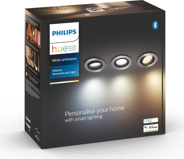 Philips Hue White Ambiance Milliskin Einbauleuchte rund 5W silber, 3 Stück