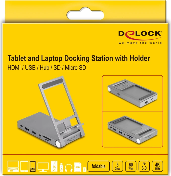 DeLOCK Tablet und Notebook Dockingstation 4K mit integrierter Halterung, USB-C 3.0 [Buchse]