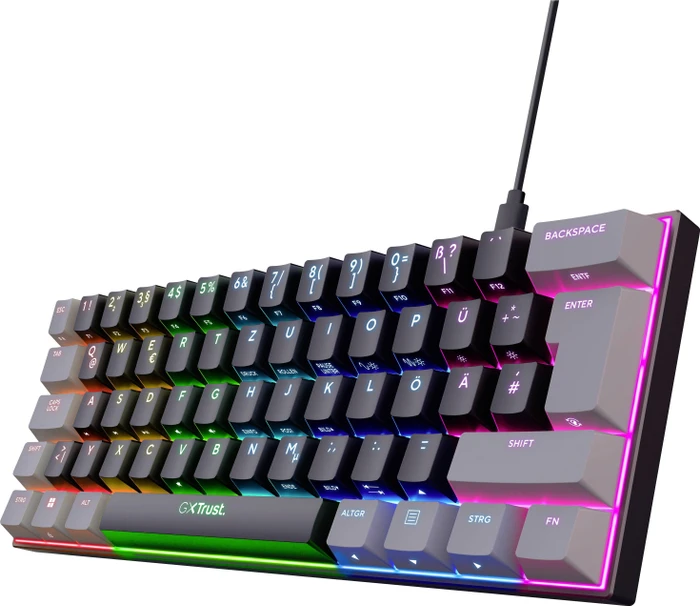 Trust Gaming GXT 867 Acira, 60%, schwarz, LEDs RGB, Outemu Red, USB, DE