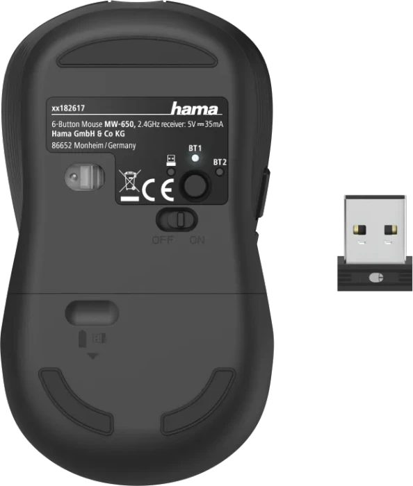 Hama MW-650 6-Tasten Multi-Device Funkmaus schwarz, USB/Bluetooth