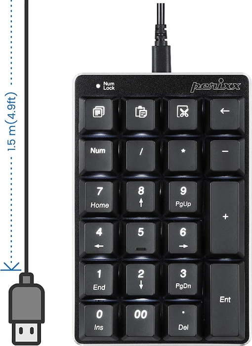 Perixx Peripad-303 U Keypad, schwarz/weiß, Kailh BROWN, USB-A
