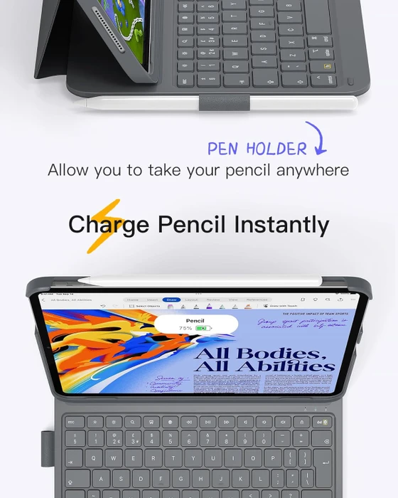 Inateck Superleicht Tastatur Hülle für iPad Air 6 11"/iPad Air 5/iPad 10/iPad Pro 11", grau, DE