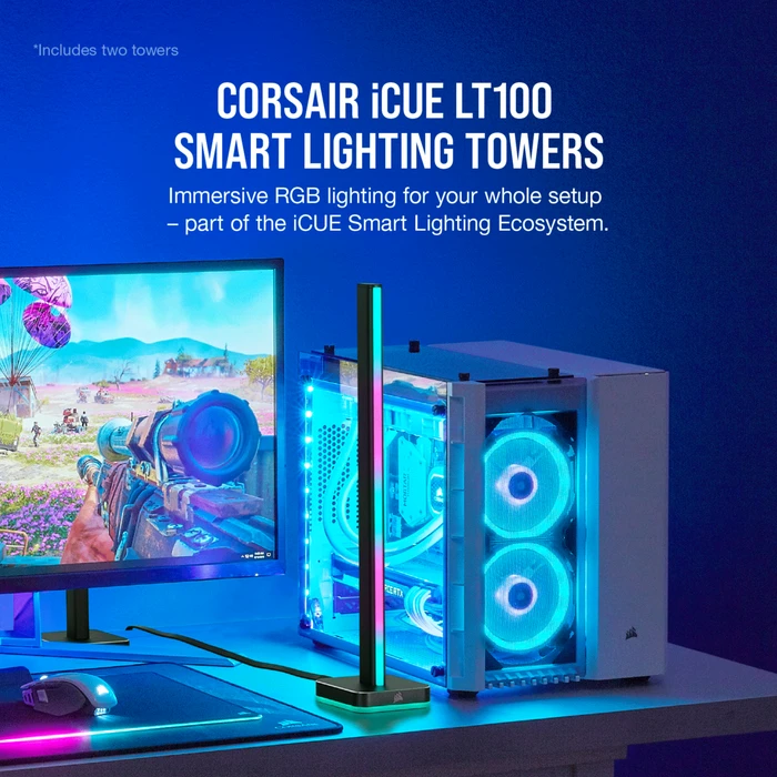 Corsair iCUE LT100 Smart Lighting Towers Starter Kit, RGB-Beleuchtungsset, 2er-Pack, schwarz