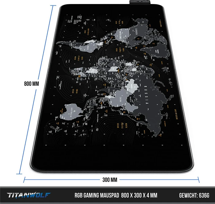 Titanwolf Global Lightning RGB XXL Gaming-Mauspad, 800x300mm, schwarz/gelb