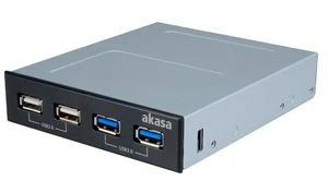 Akasa InterConnect S Hub 4-port, USB 3.0/USB 2.0, Multifunktionspanel