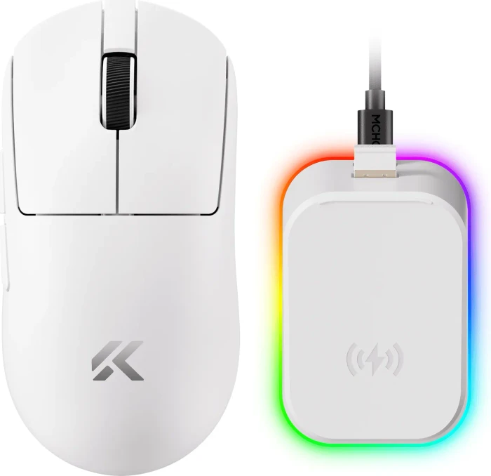 Mchose A7 V2 Pro+ 8K Lightweight Wireless Gaming Mouse mit Ladestation, weiß, USB/Bluetooth