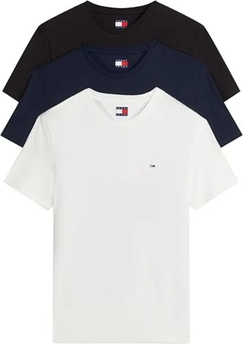 Tommy Hilfiger Flag Extra Slim 3er-Pack T-Shirt kurzarm ecru/black/dark night navy (Herren)