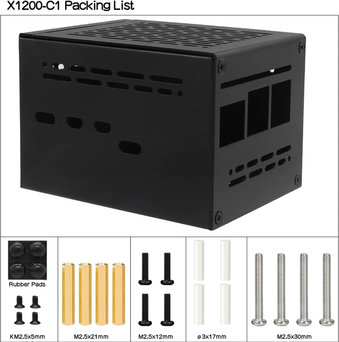 Geekworm Gehäuse für Raspberry Pi 5 X1200 Shield, schwarz