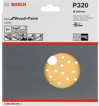 Bosch Professional C470 Best for Wood and Paint Schleifblatt K320, 150mm, 5 Stück