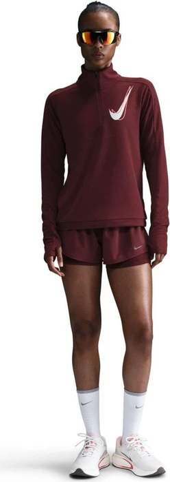 Nike Swoosh Dri-FIT 1/2-Zip Laufshirt langarm dark team red (Damen)