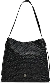 Tommy Hilfiger Geflochtene Hobo mit TH-Monogramm Schultertasche schwarz