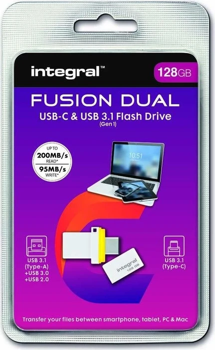 Integral Fusion Dual 128GB, USB-A + USB-C, USB 3.2 Gen 1×1