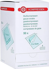 Nobamed Mullkompressen 8-fach, 5 x 5cm, 100 Stück (50x 2 Stück)