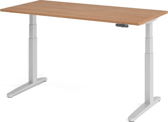Hammerbacher Ergonomic Aktiv XBHM16 elektrisch höhenverstellbarer Sitz-Steh-Schreibtisch 160x80cm Nussbaum/silber