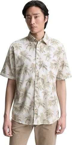 Tom Tailor Regular Fit Palmen-Print Hemd kurzarm off white/stripe palm design (Herren)