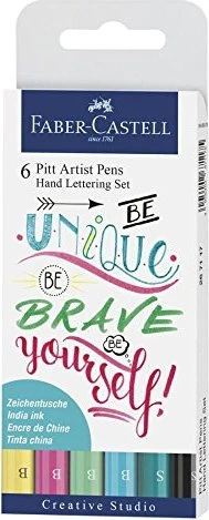 Faber-Castell PITT artist Pen Hand Lettering Set Grüntöne laubgrün/maigrün/olivgrün/dunkelrot/schwarz, 6-teilig