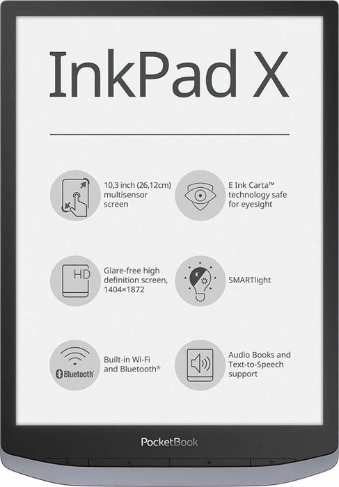 PocketBook InkPad X, Metallic Grey, 32GB Flash