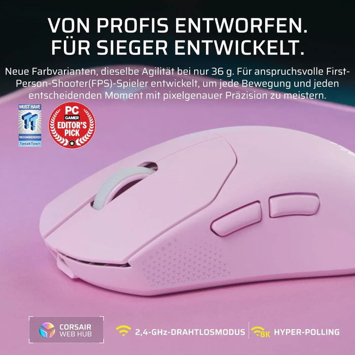 Corsair Sabre v2 Pro Ultralight Wireless, Pink, USB
