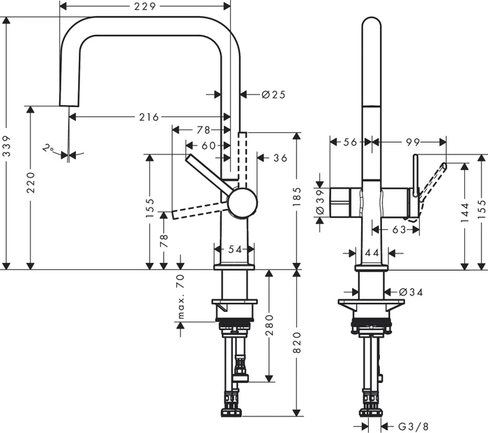 Hansgrohe Talis M54 U 220 1jet mit Geräteabsperrventil chrom