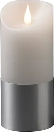 Konstsmide Echtwachskerze 13.5cm weiß/silber LED warmweiß, 1 Stück