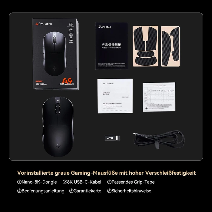 ATK Dragonfly A9 Ultra Max 8KHz Wireless Gaming Maus, schwarz, USB/Bluetooth